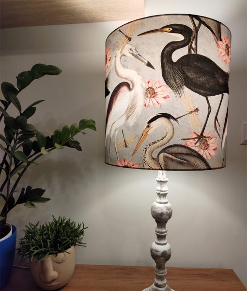 klosz szary dekoracyjny do lampy stołowej ptaki