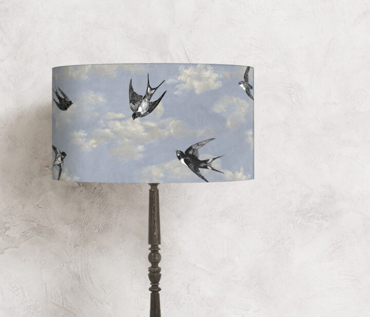abażur niebieski dekoracyjny do lampy stołowej ptaki niebo